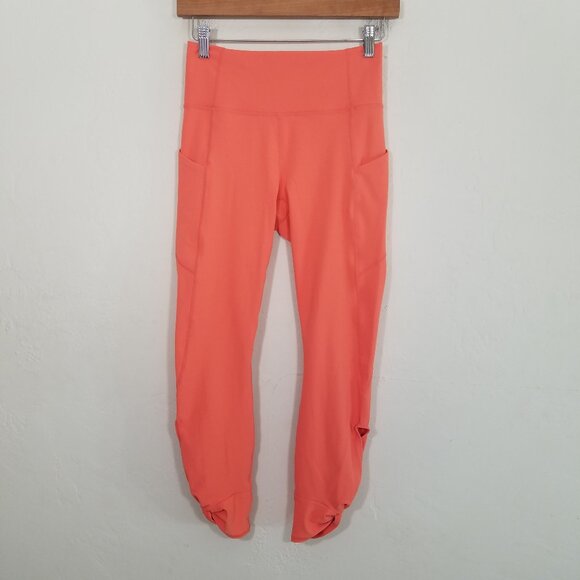 Fabletics Pants - Fabletics PureLuxe Orange Crop Leggings with Sides Pockets Size S